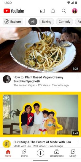 YouTube's main feed.