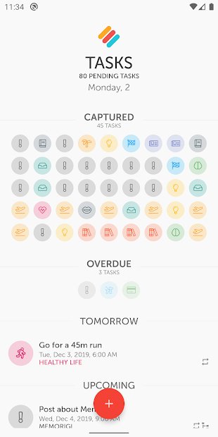 Memorigi app showing Tasks.