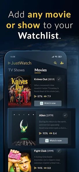 JustWatch app create a Watchlist.