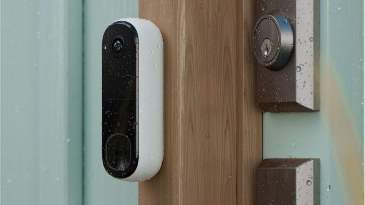 The Arlo Video Doorbell 2nd Gen in the rain.