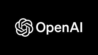 The OpenAI logo which says OpenAI in white text on a black background