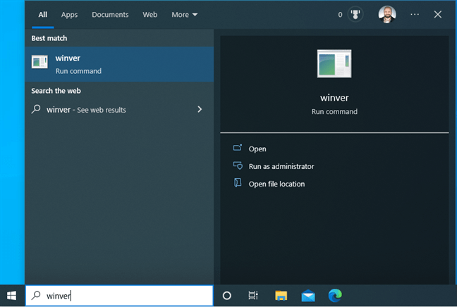 Search for winver in Windows 10