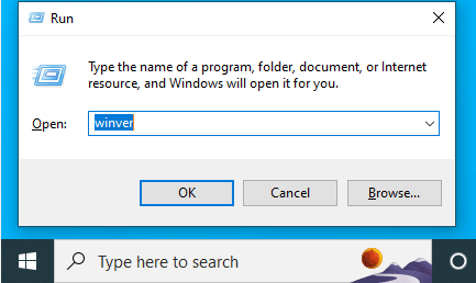 Type winver in the Run window