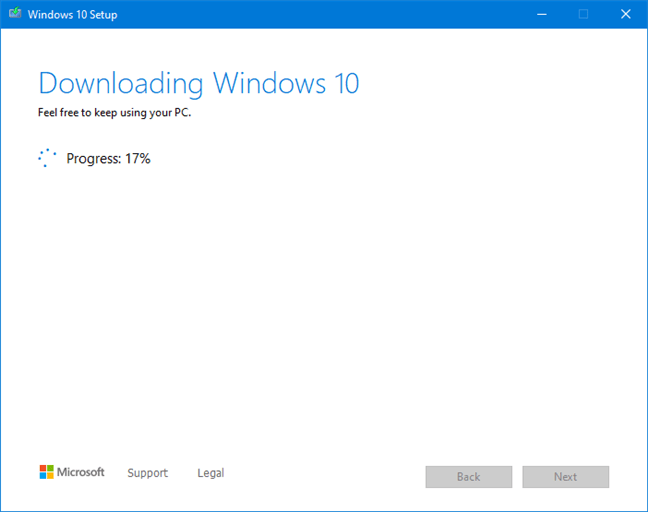 Downloading the Windows 10 setup files