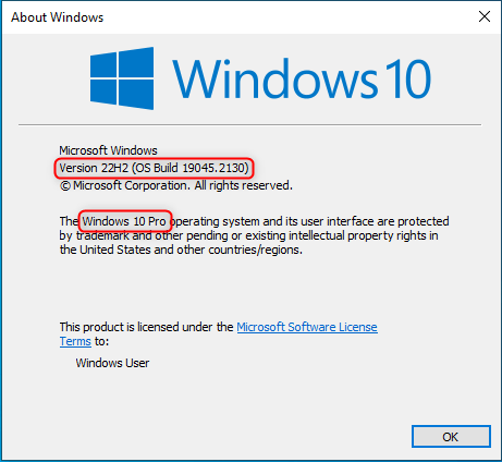 About Windows tells you the Windows 10 version, build, and edition