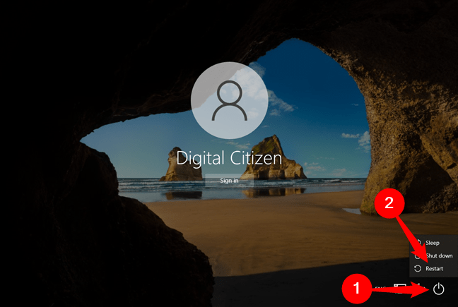 How to restart Windows 10 from the lock screen
