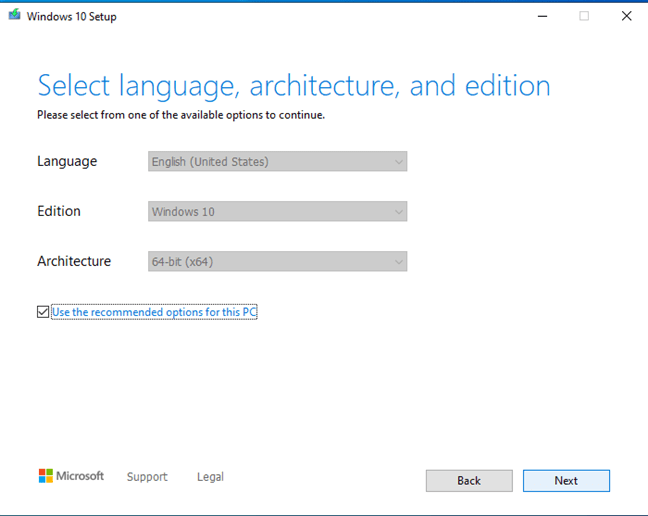 Select the language, architecture, and edition