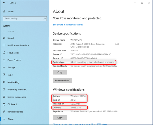 Check the Windows 10 version, OS Build, edition, and type