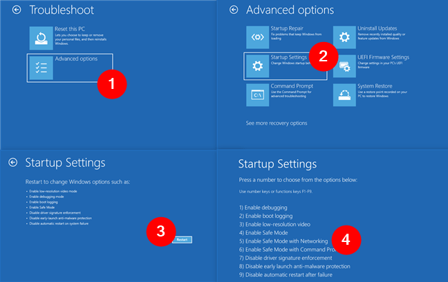 Go to Troubleshoot > Advanced options > Startup Settings > Restart > Enable Safe Mode with Networking