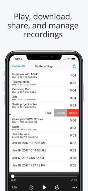 A recordings log in the Call Recorder Pro app.