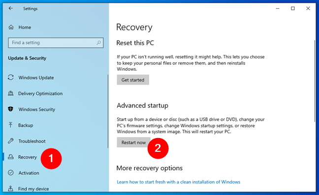 Restart now in Advanced startup